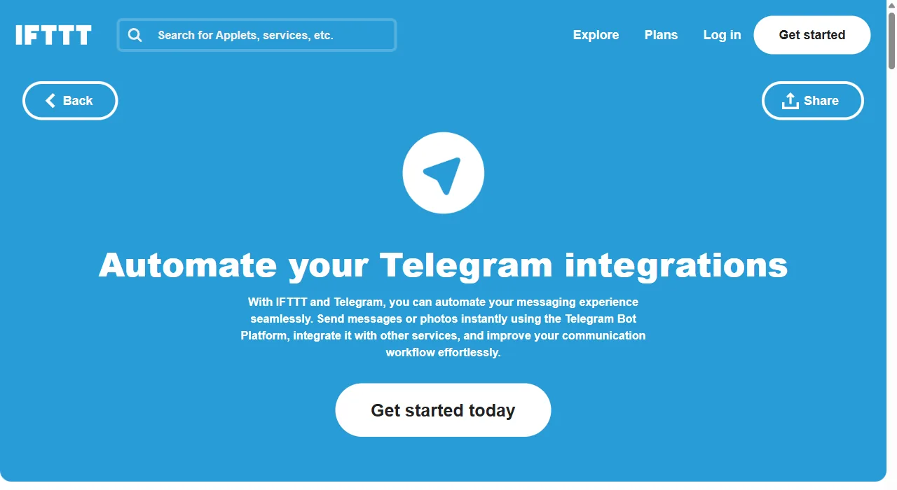 IFTTT's Telegram integration for automating workflows across apps