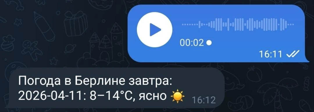 Сообщение о прогнозе погоды в Берлине на 11 апреля с голосовым сообщением