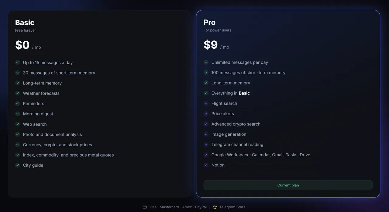 VELA AI assistant pricing: the free Basic plan vs a flat Pro at $9/mo