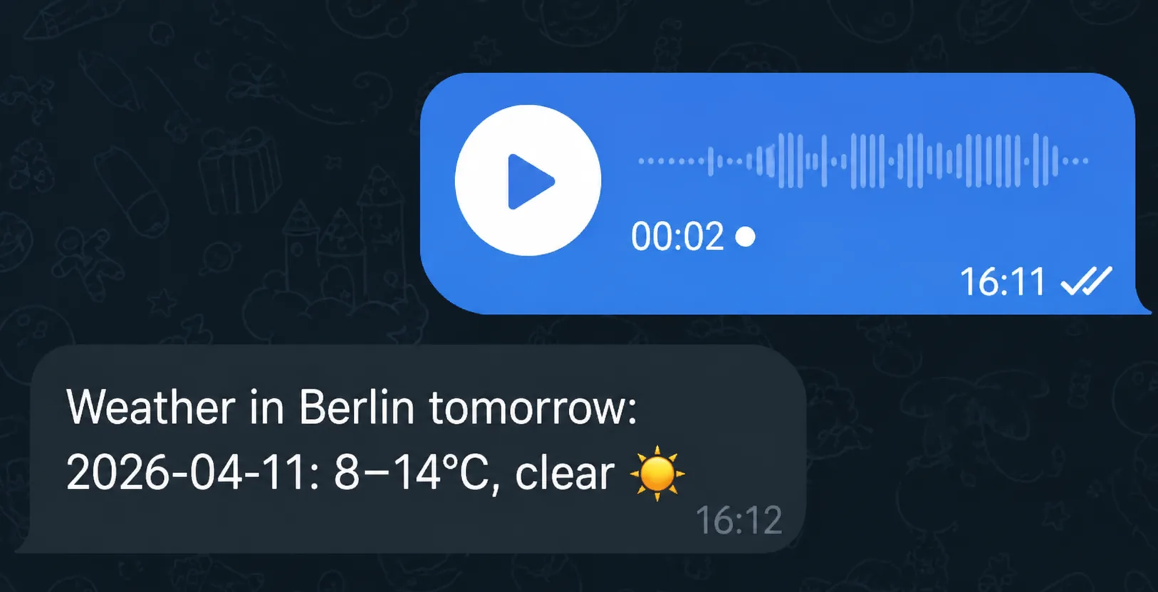 A message with the weather forecast for Berlin on April 11 via a voice message