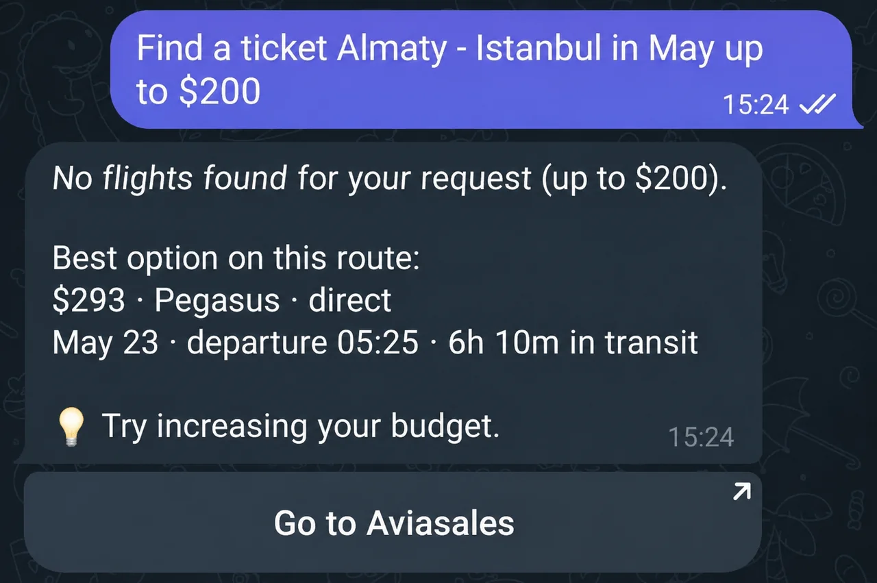 A chat AI assistant helps find a cheap plane ticket under 200 dollars
